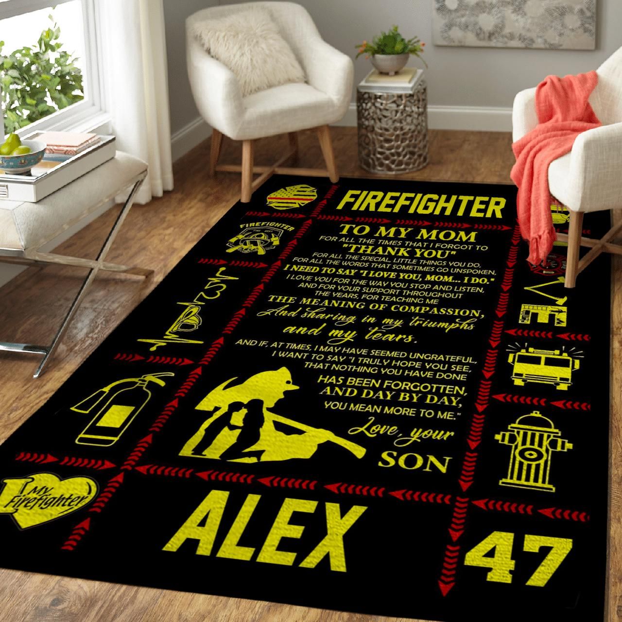 Personalized Custom Text Name Number Gift For Firefighter Mom Thank You For All The Times Area Rug