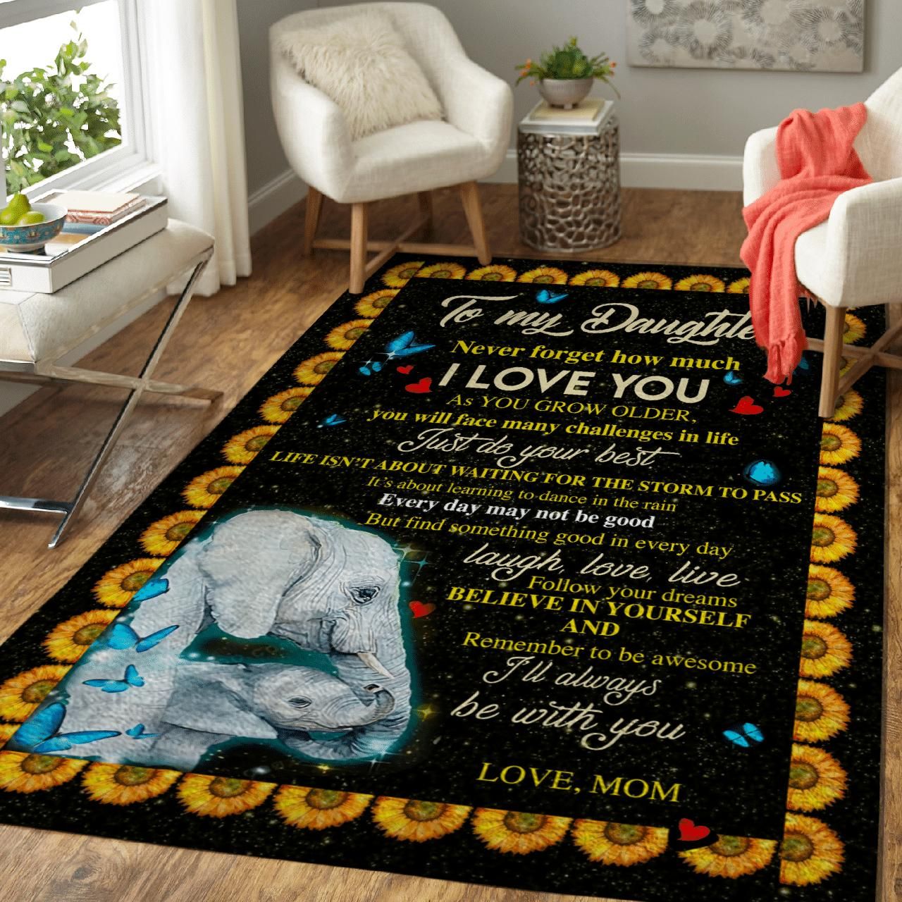 To My Daughter From Mom Elephant I'll Always Be With You Area Rug