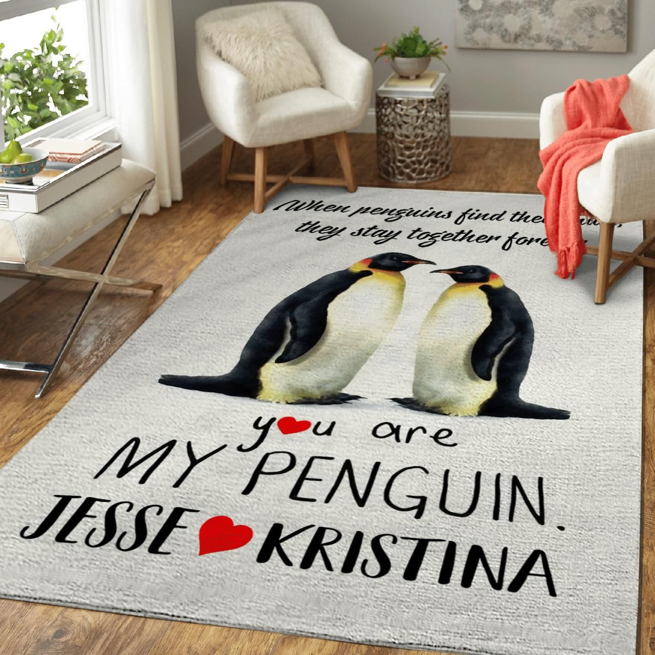 Alex And Sophie You Are My Penguin Custom Text Name Area Rug