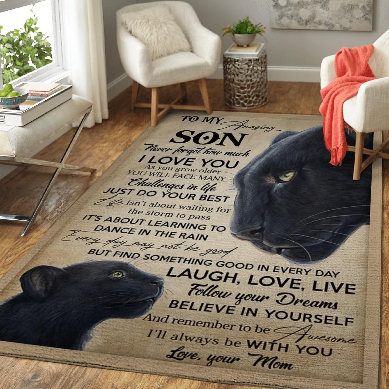 Amazing Gift Panther To My Son Never Forget I Love U Fleece Area Rug