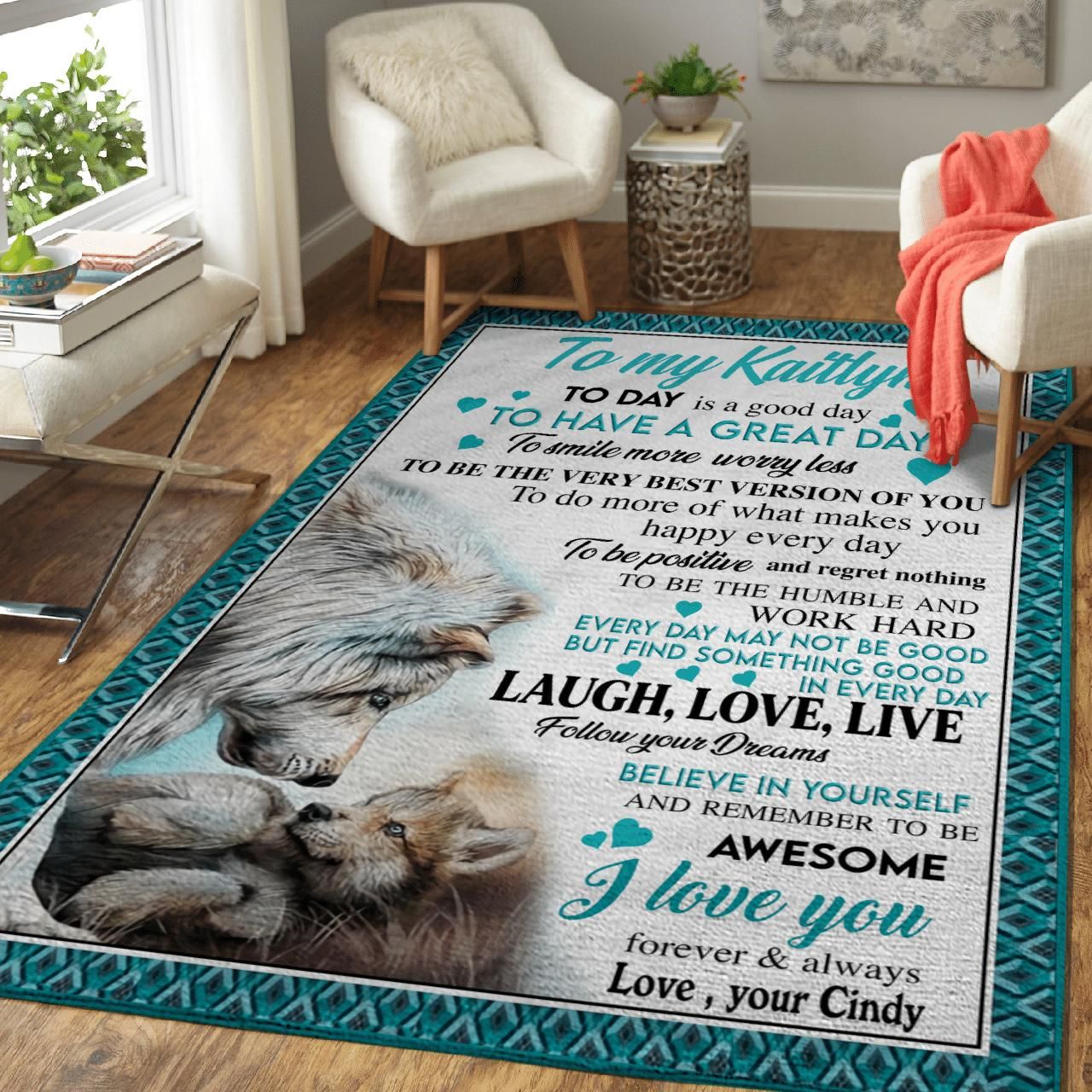 Personalized Wolf To My Daughter I Love You From Mom Area Rug
