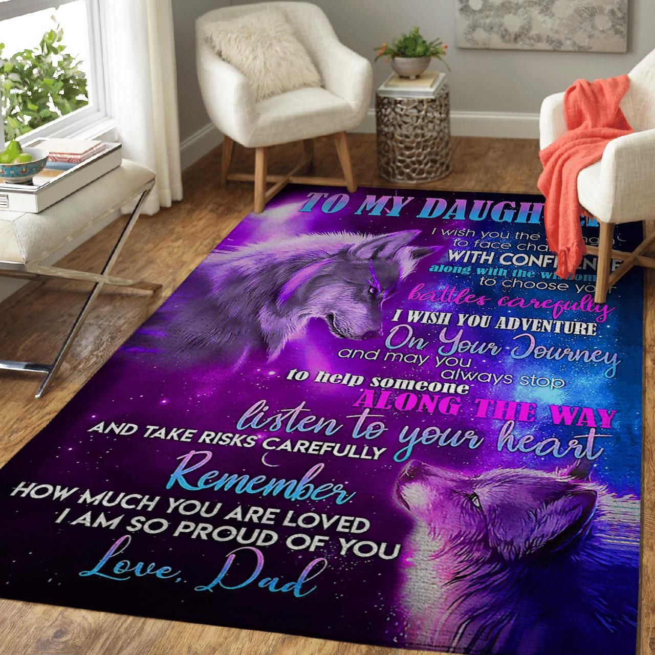 Gifts For Daughter From Dad To My Daughter So Proud Of You Love Wolf Area Rug