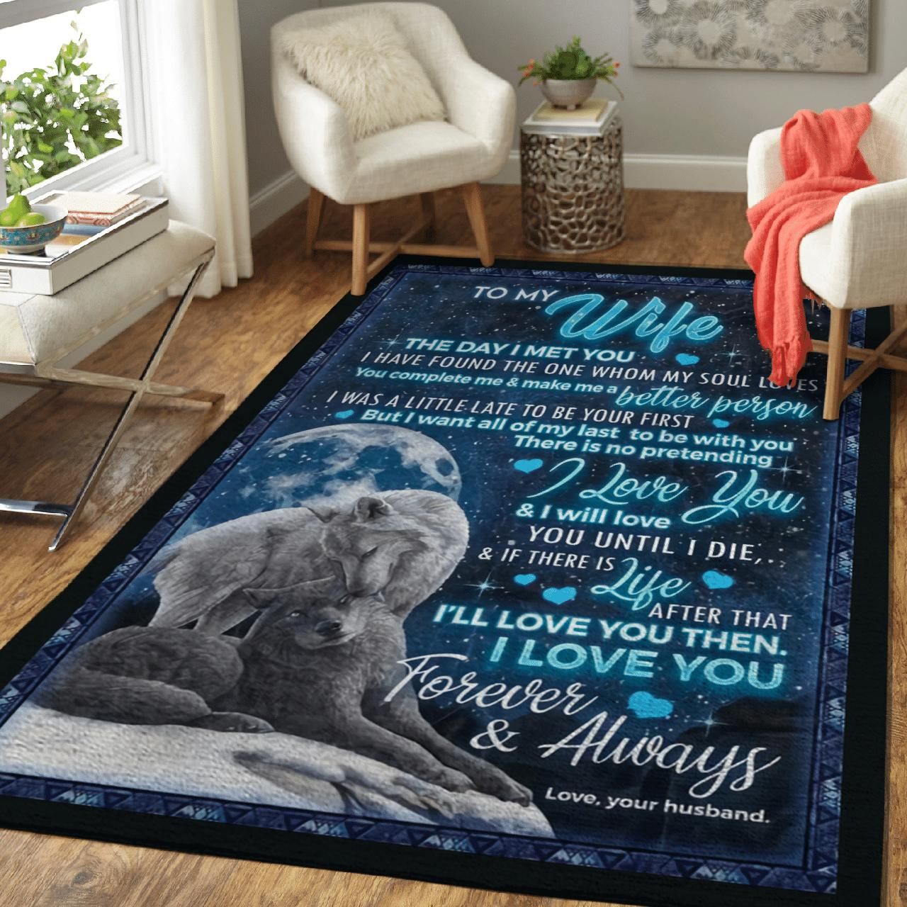 Wolf The Day I Met You Gift For Wife 50X60 Area Rug