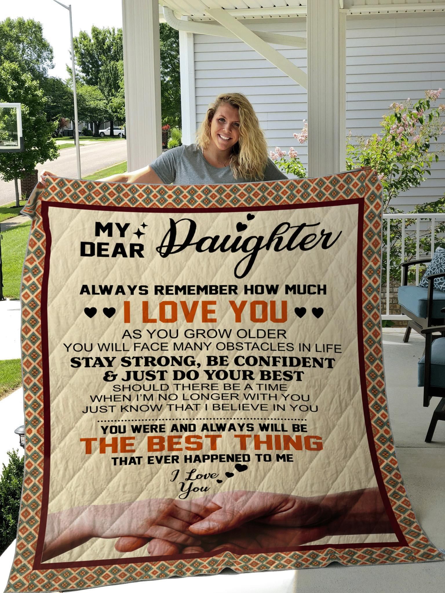 Gift For My Dear Daughter From Dad Holding Hand Quilt