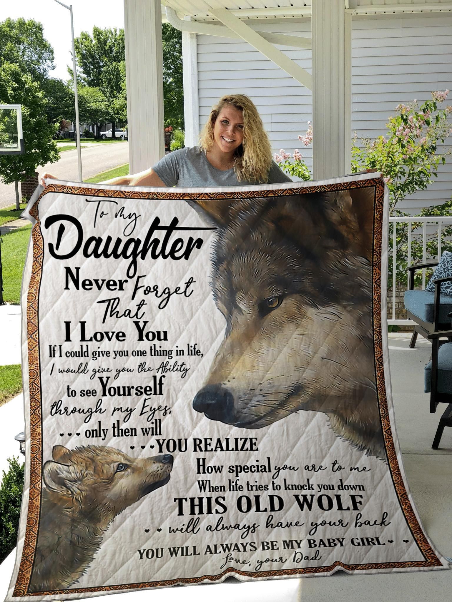 Gifts For Daughter From Dad  To My Daughters Wolf Quilt