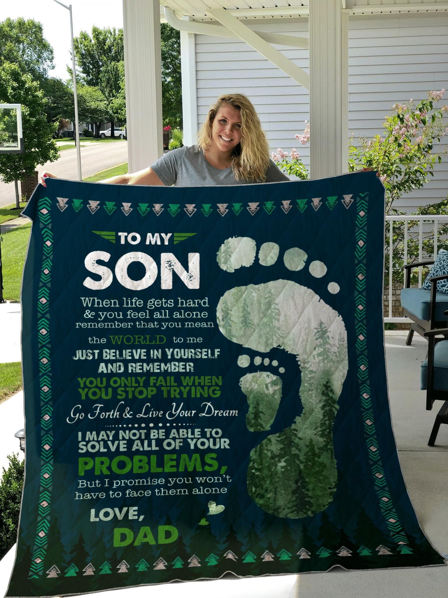 Gifts For Son From Dad To My Son Footprint Quilt