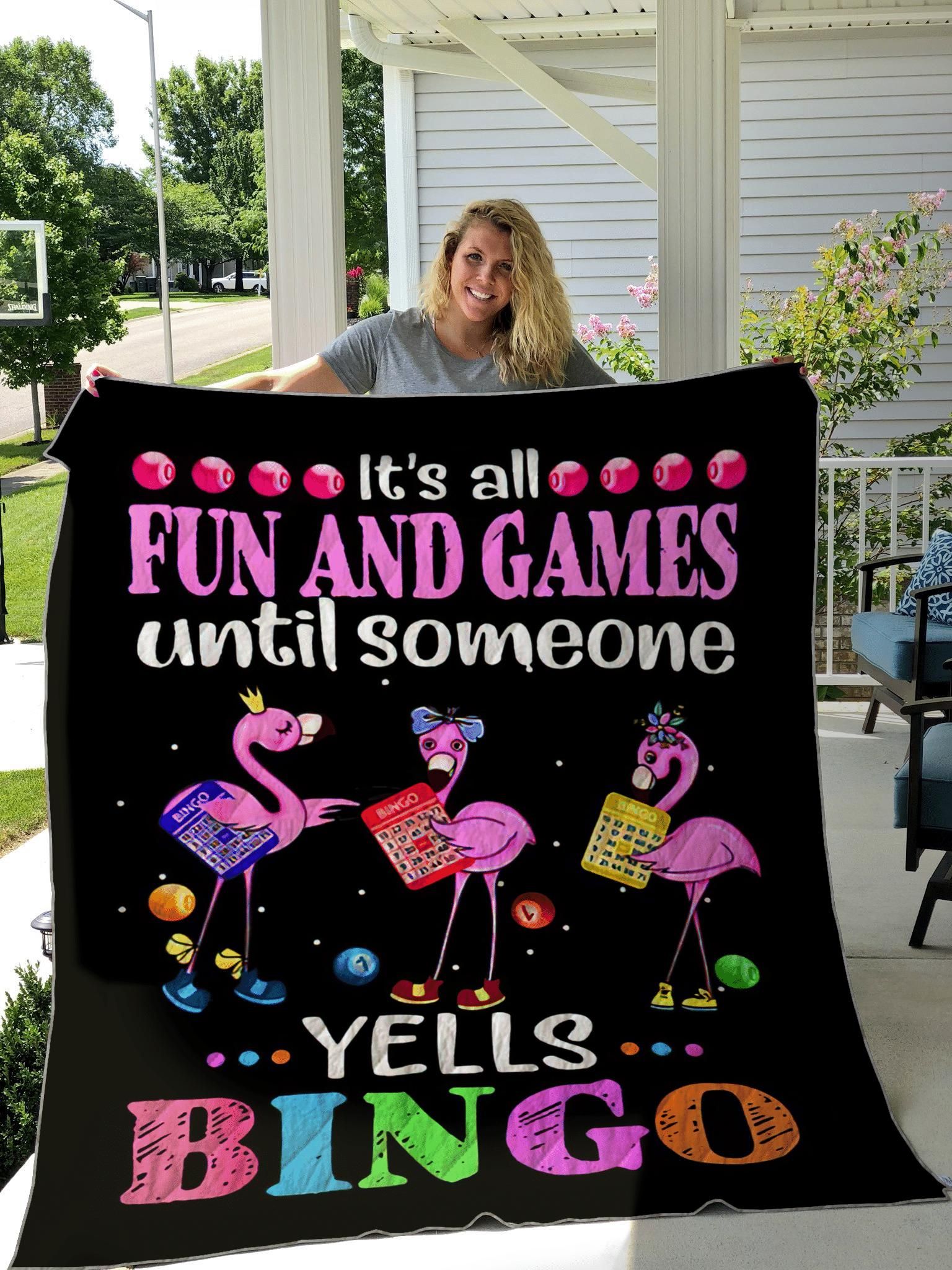 It'S All Fun And Game Until Someone Yells Bingo Flamingos Quilt