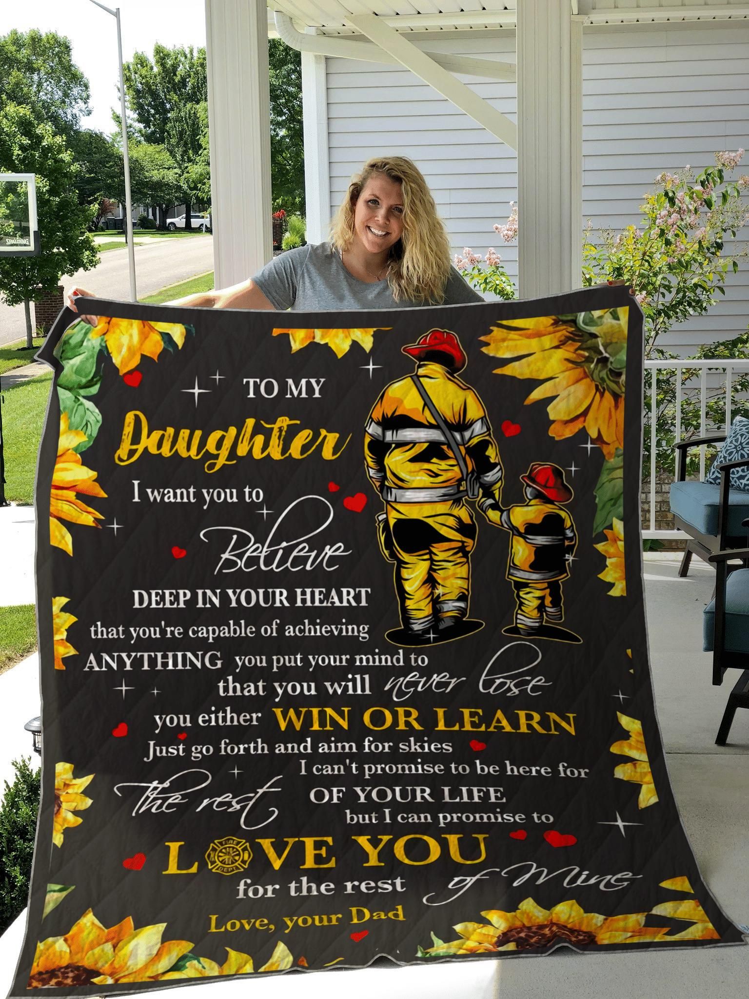 To My Daughter From Firefighter Dad Birthday Gift Quilt