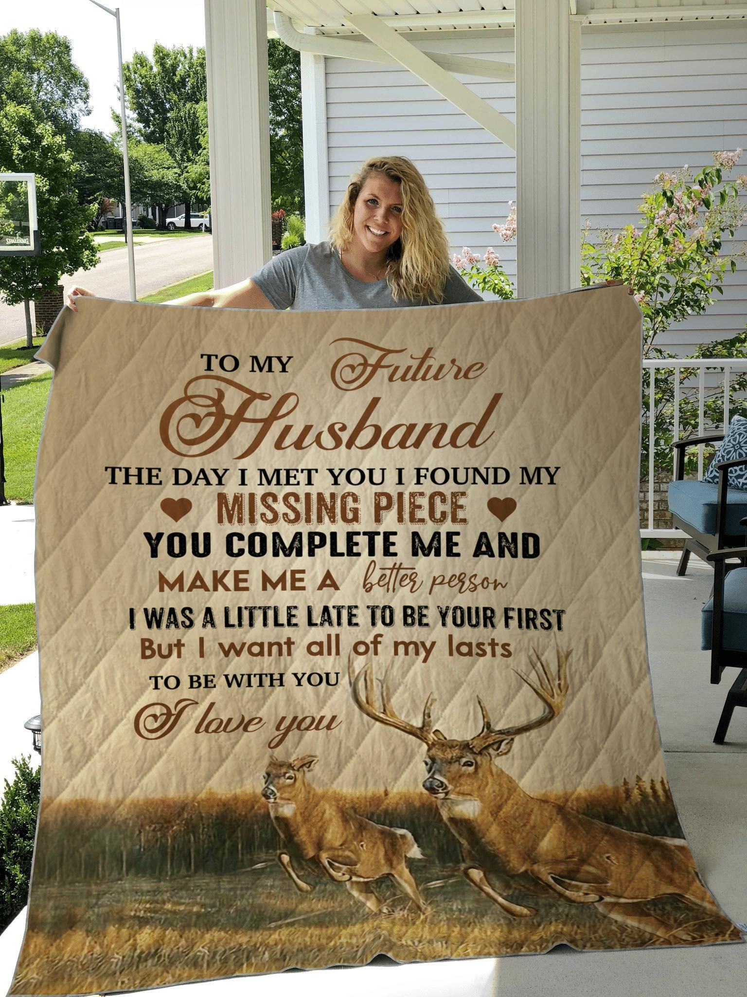 Giving Husband I Met You I Found My Missing Piece Deer Hunting Quilt