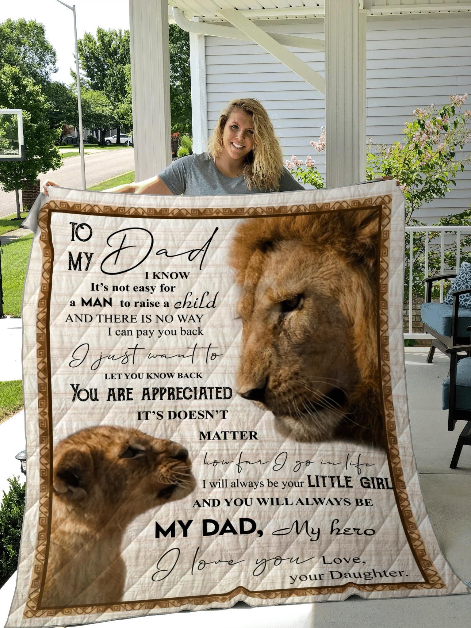 Gifts For Dad From Daughter  To My Dad My Hero Lion Quilt