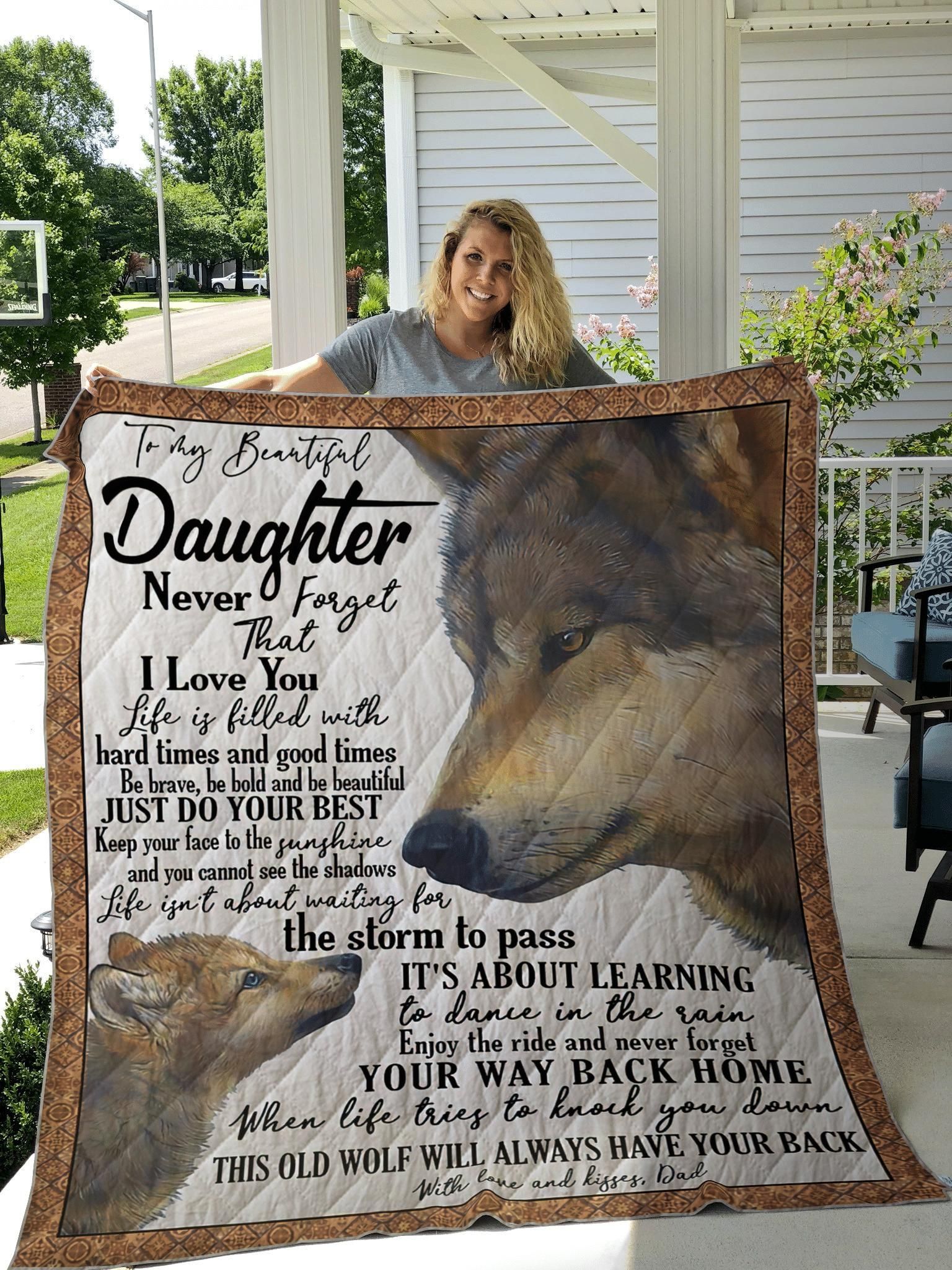 Gifts For Daughter From Dad To Daughter Never Forget That I Love You Wolf Quilt