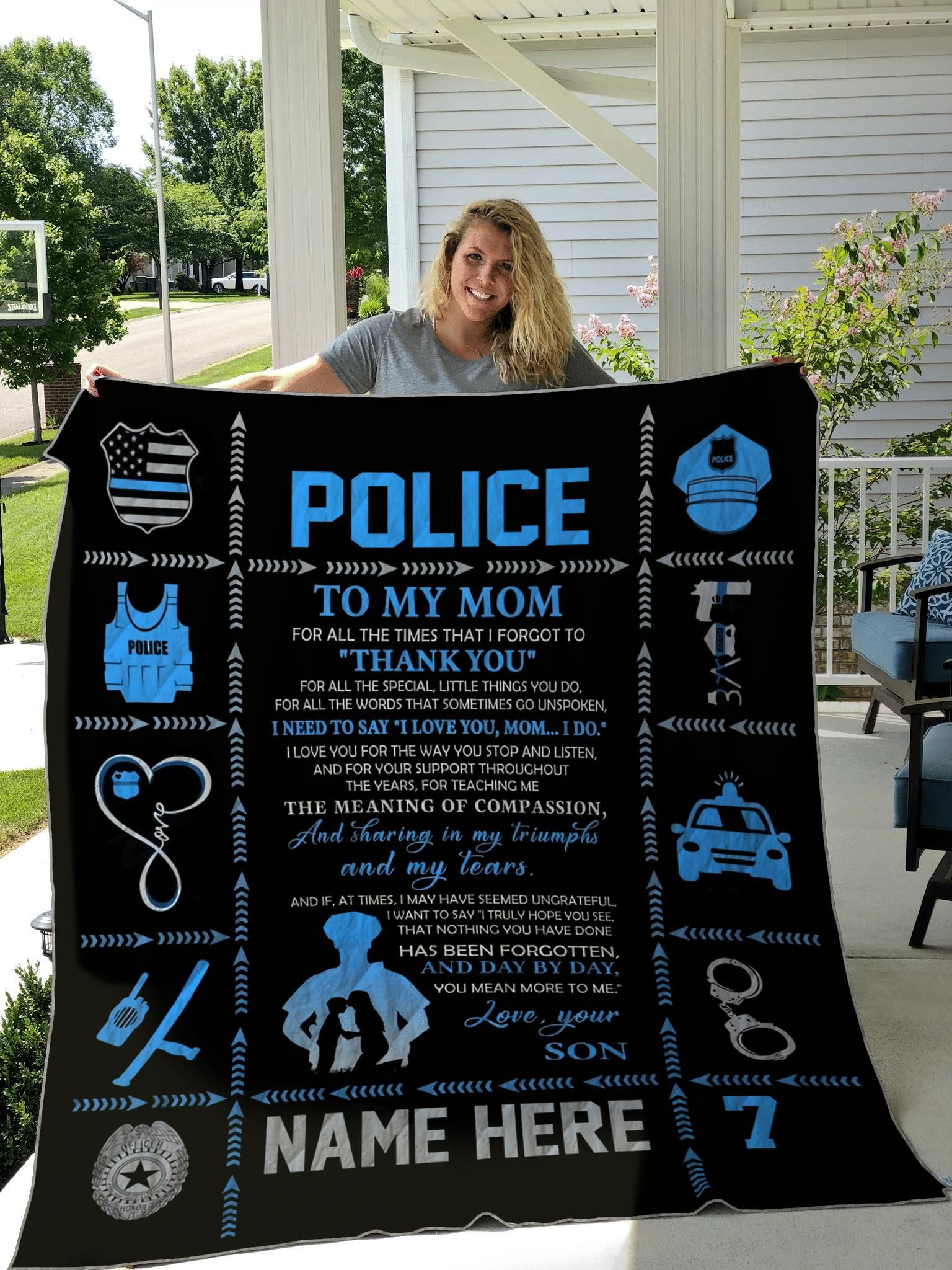 Personalized Custom Text Name Number Police Mom Thank You Quilt