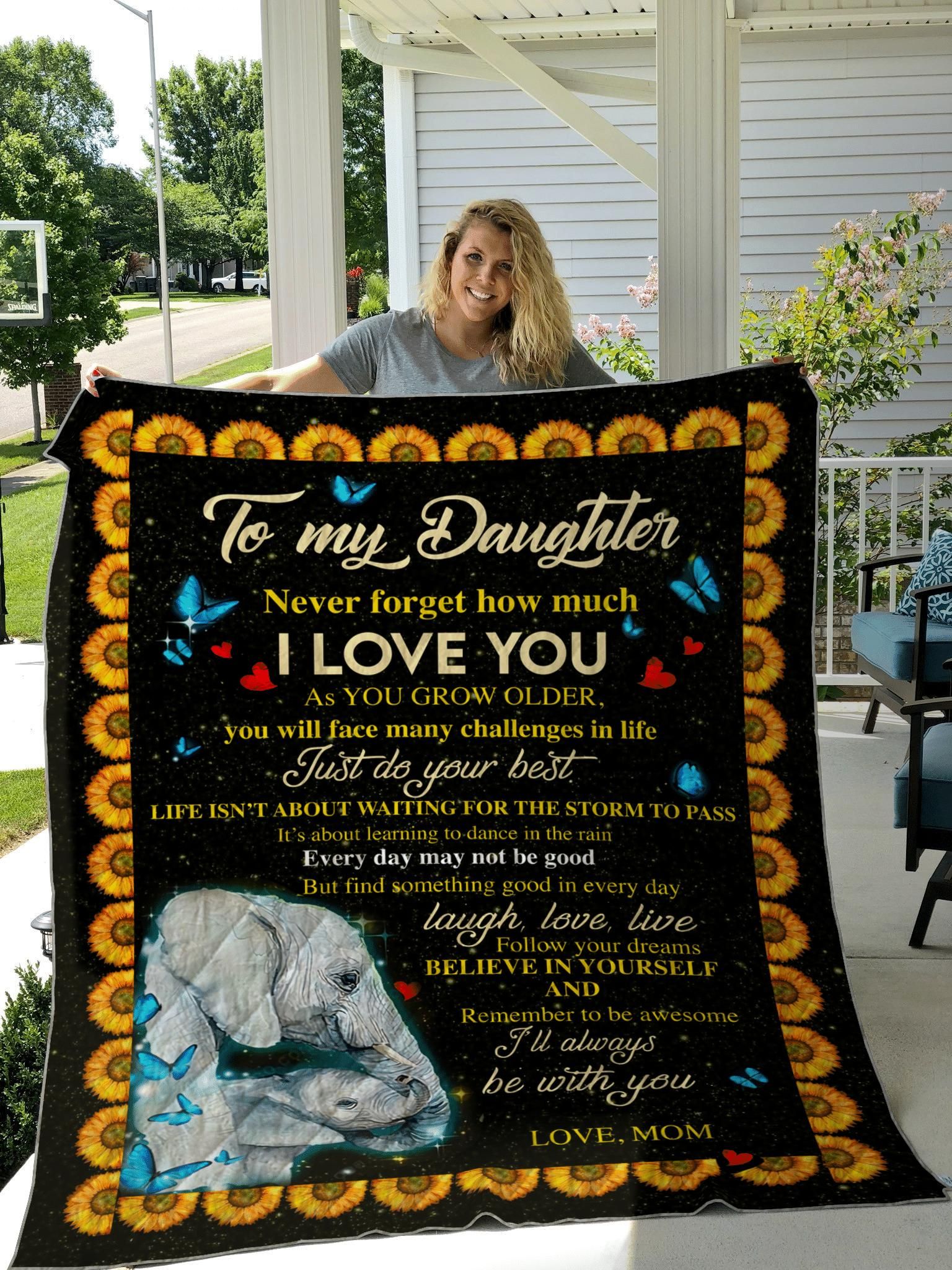 To My Daughter From Mom Elephant I'll Always Be With You Quilt