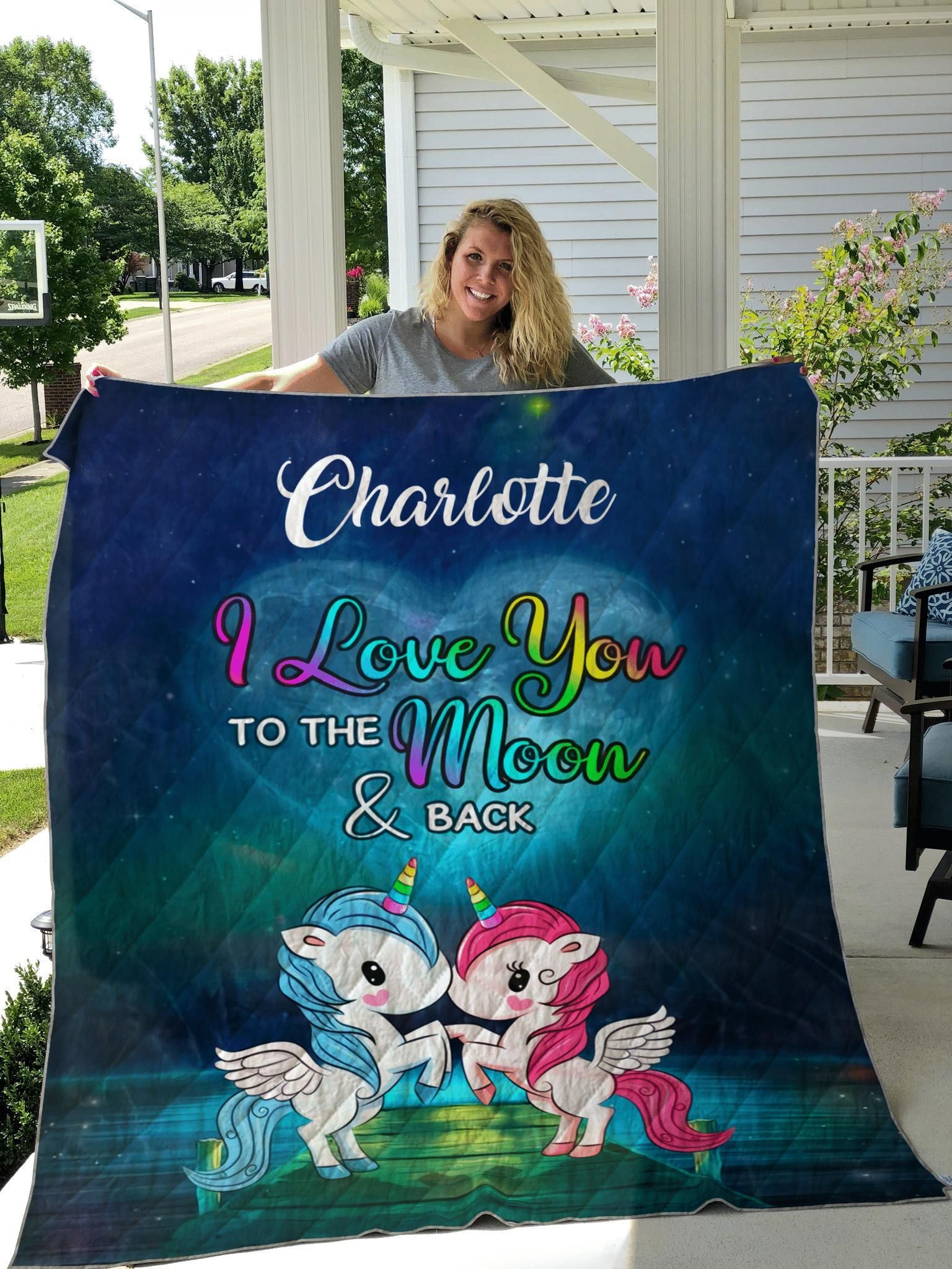 Charlotte Love You To The Moon And Back Custom Text Name Quilt