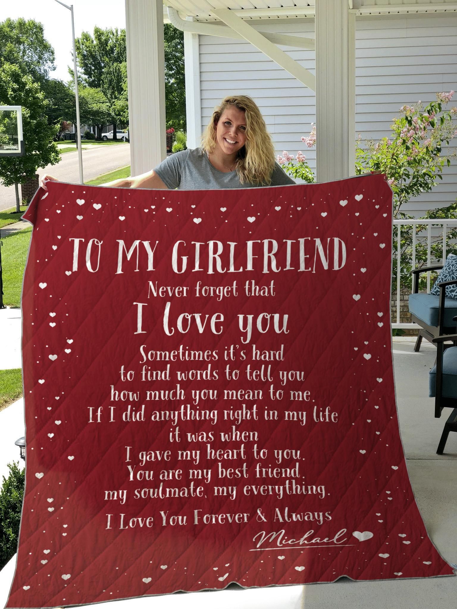Brayden Giving Girlfriend How Much You Mean To Me Custom Text Name Quilt