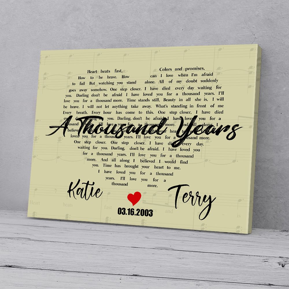 Custom Name And Day Valentine Day Gifts Gift Canvas A Thousand Years Song Lyrics PAN