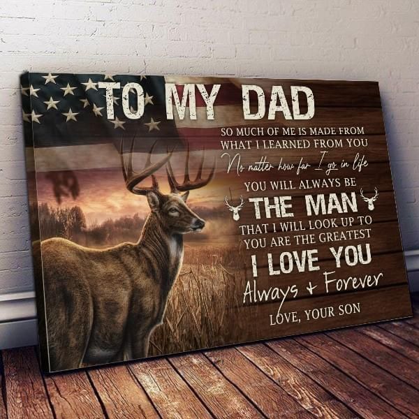 Gifts For Hunting Dad To My Dad From Son Deer America Flag Canvas PAN