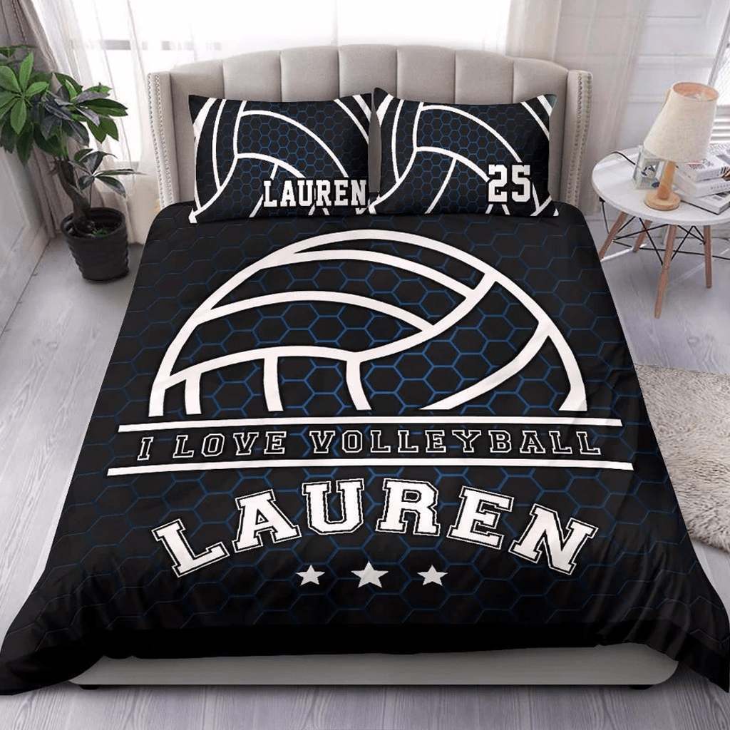 Personalized I Love Volleyball Custom Duvet Cover Bedding Set With Your Name