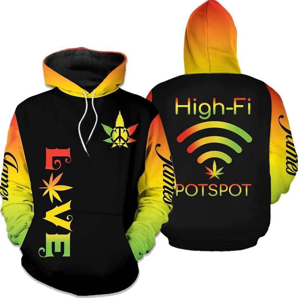 Personalized High-Fi Potspot Love Weed Custom Name Hoodie 3D All Over Print