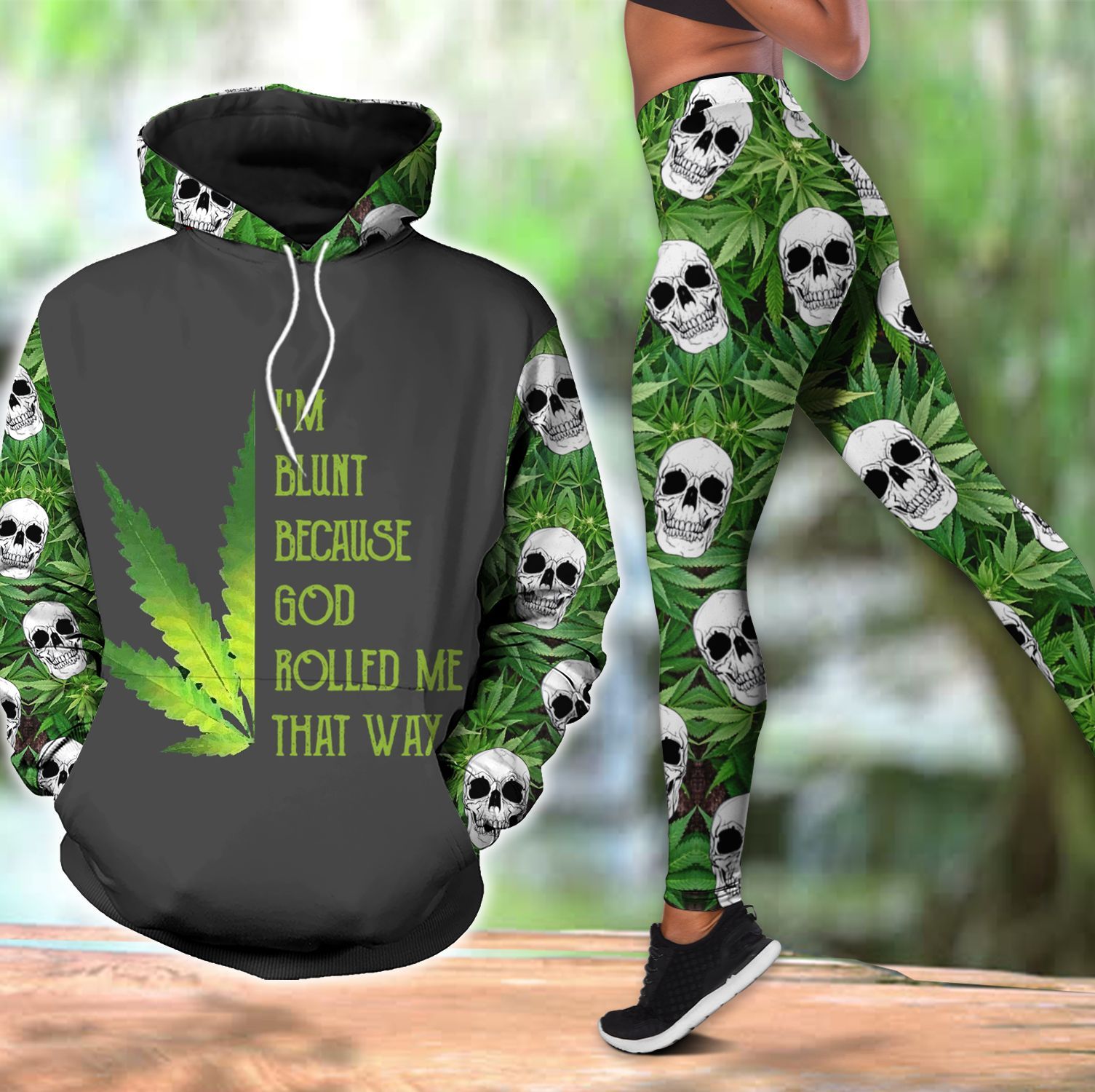 Skull I'm Blunt Because God Rolled Me That Way Weed Hoodie And Legging Set All Over Print PAN3DSET0142