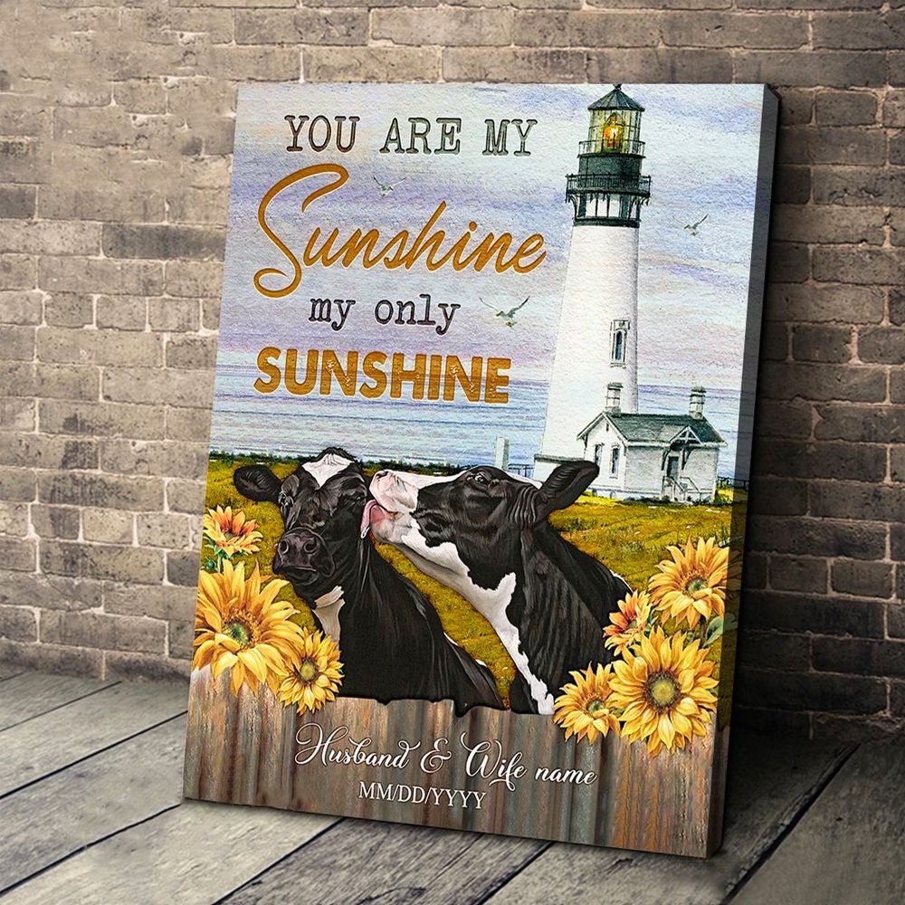 Personalized Gift For Couple Sunflower Cow Canvas You Are My Sunshine PAN