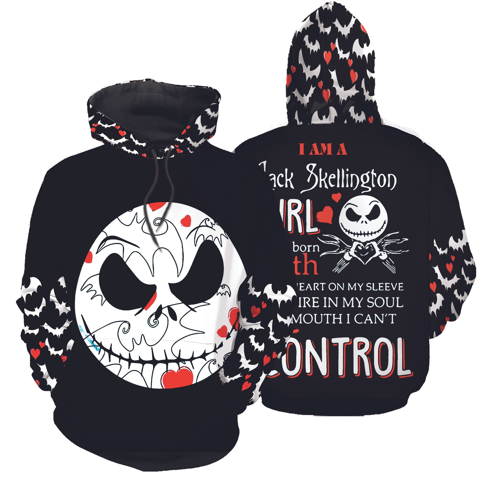 I Am A Jack Skellington Girl Was Born With Heart On My Sleeve 3D All Over Print Hoodie PAN