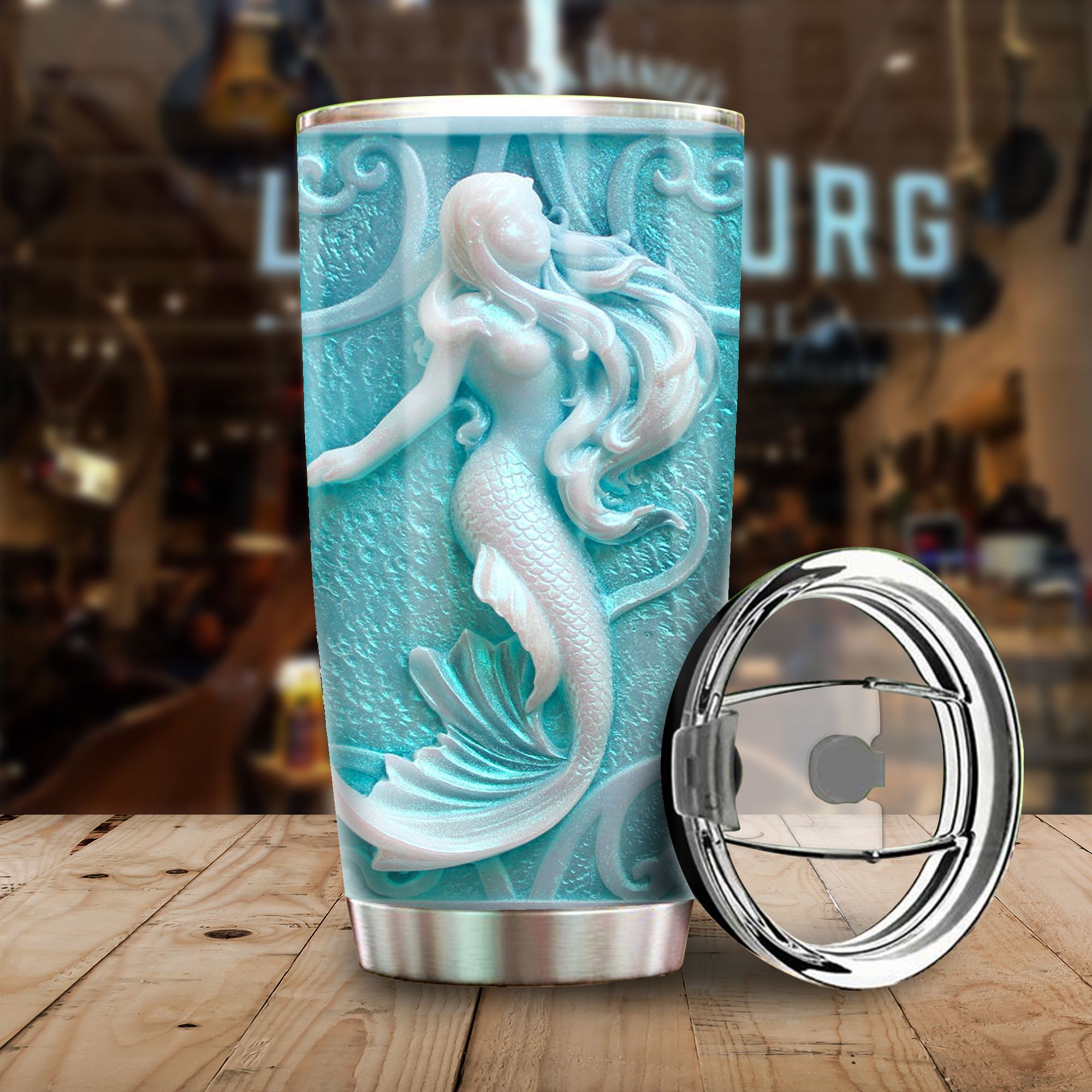 Mermaid 3D Printed Teal Tumbler PAN