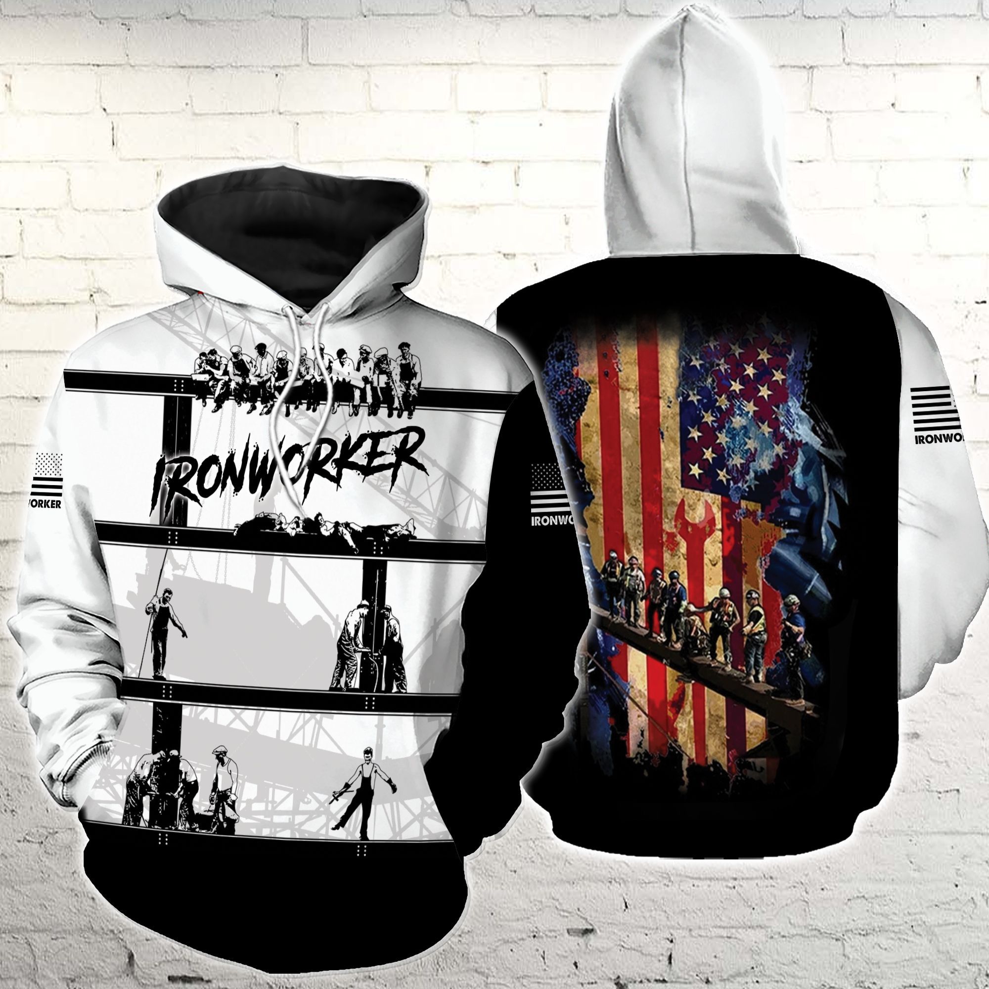 B&W Ironworker In The Construction Hoodie 3D All Over Print PAN3HD0001