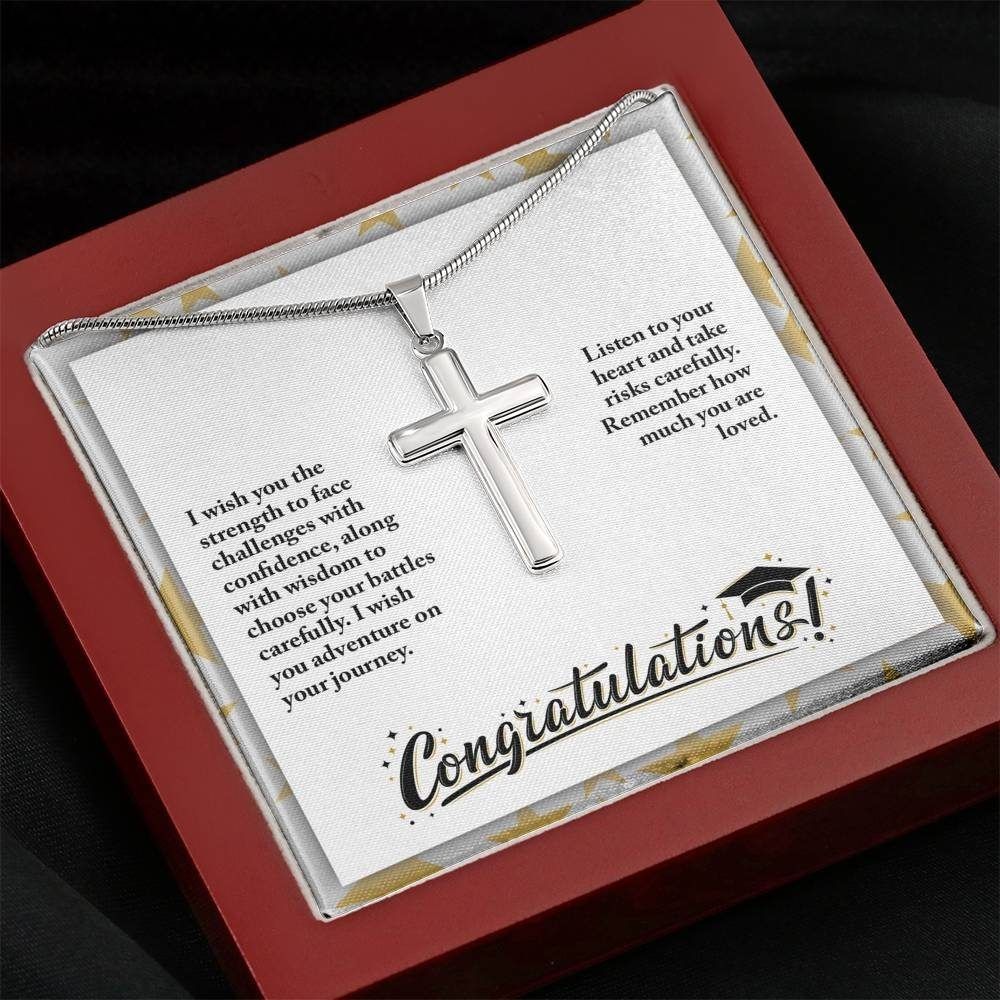 Congratulations I Wish You The Strength To Face Challenges With Confidence Artisan Cross Necklace