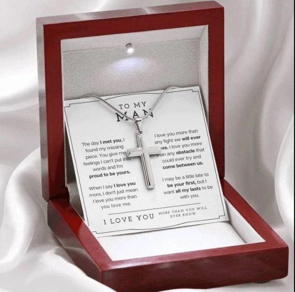 To My Man I Love You More Than You Will Ever Know Artisan Cross Necklace