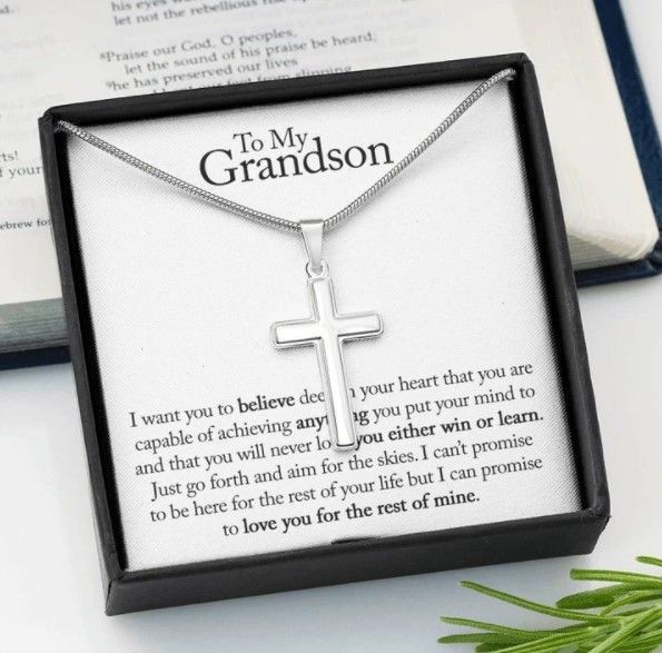 To My Grandson I Want You To Believe Deep In You Heart Artisan Cross Necklace