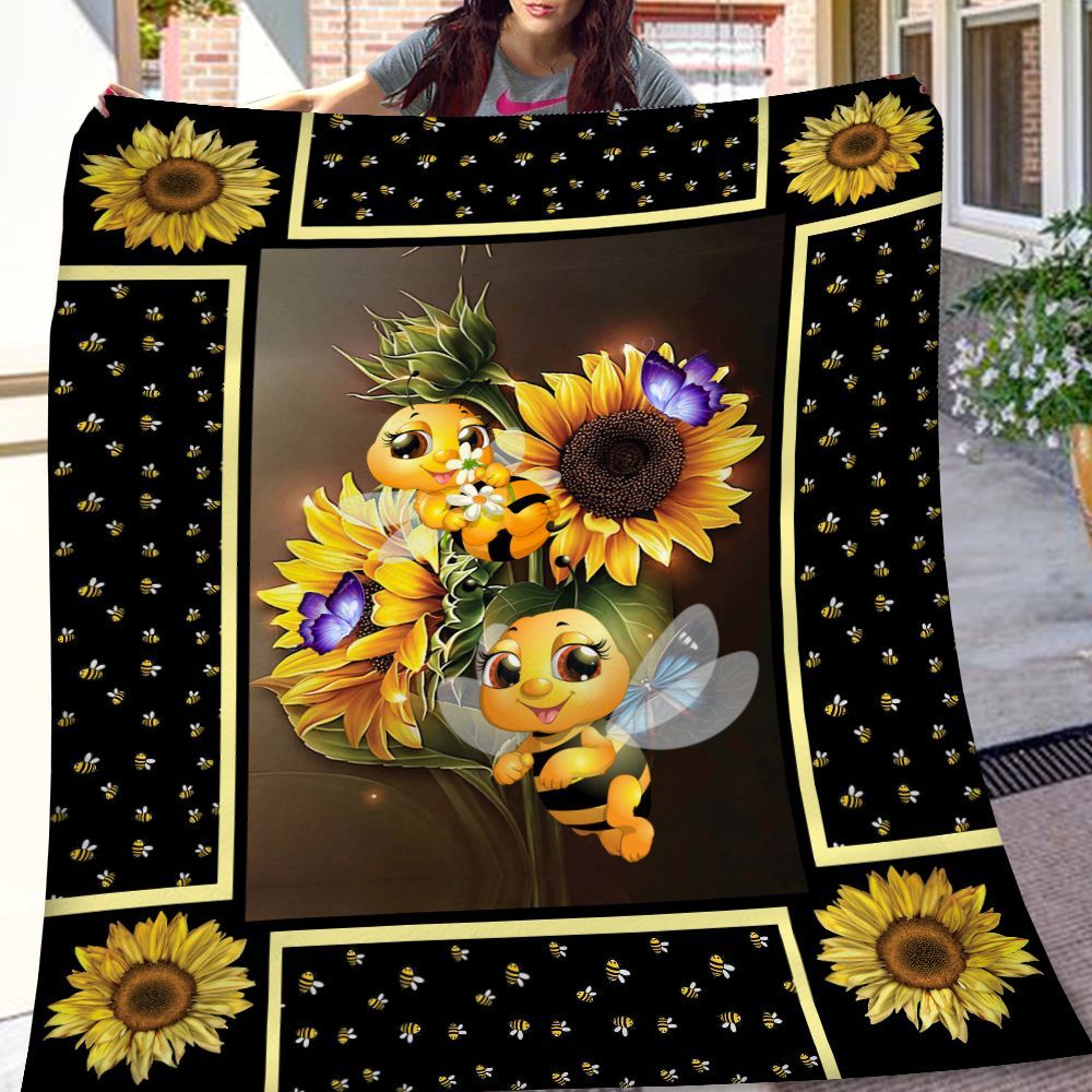 Bees Sunflowers Fleece Blanket PAN