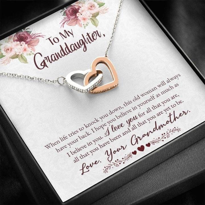 To My Granddaughter I Love You For All That You Are Love Grandmother Interlocking Heart Necklace
