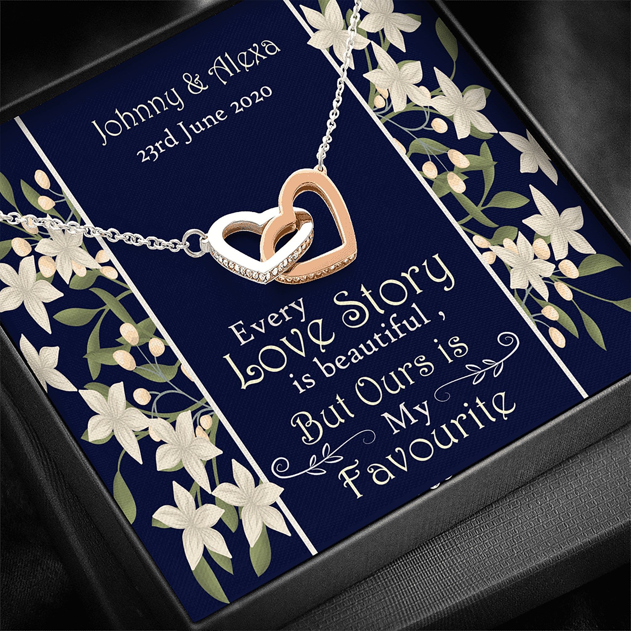 Every Love Story Is Beautiful But Ours Is My Favoutite Custome Name & Date Interlocking Heart Necklace