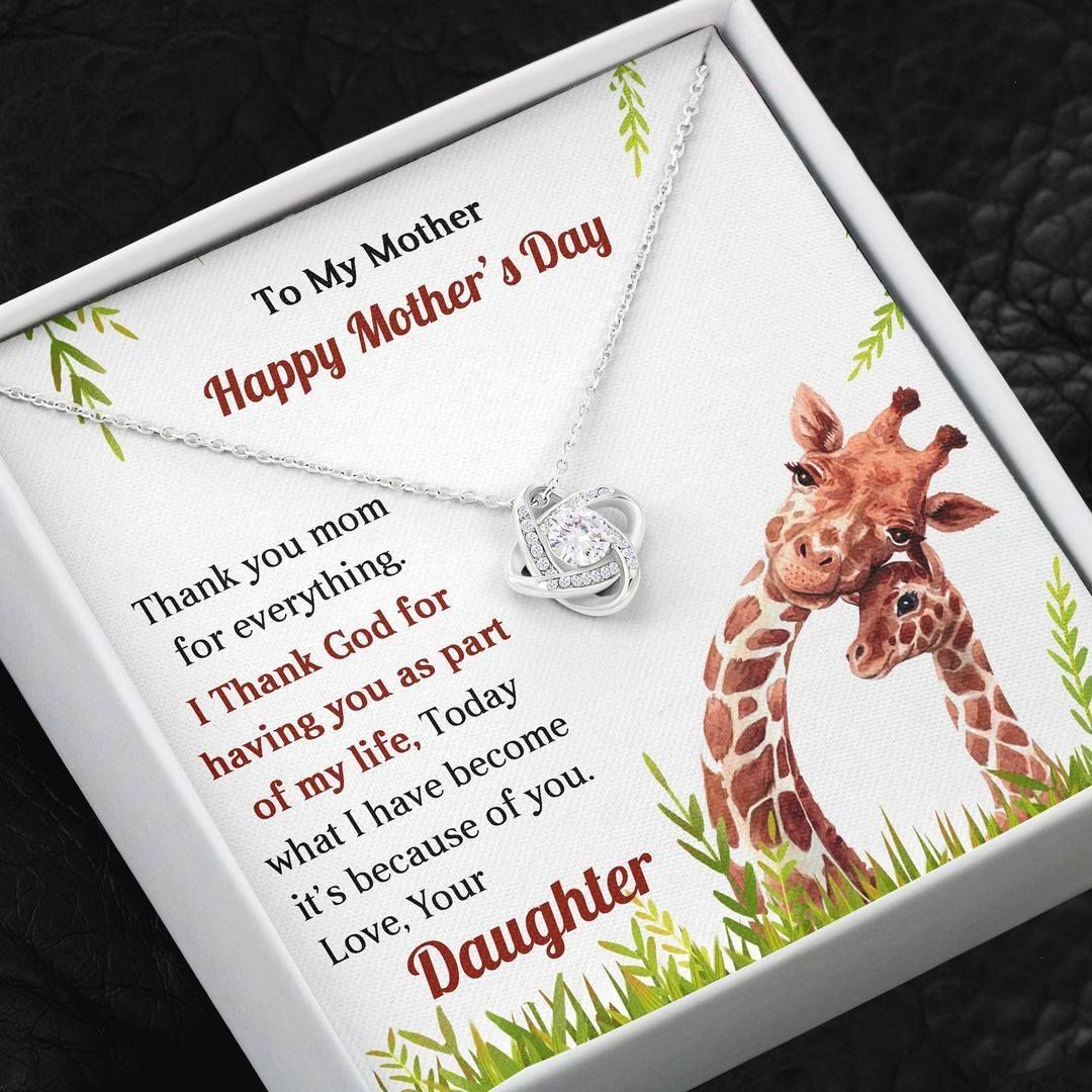 Thank You Mom For Everything Gift From Daughter Girraffe Love Knot Necklace