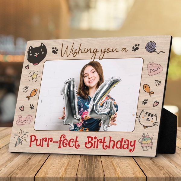 Wishing You A Purr-fect Birthday Custom Photo Name Desktop Plaque