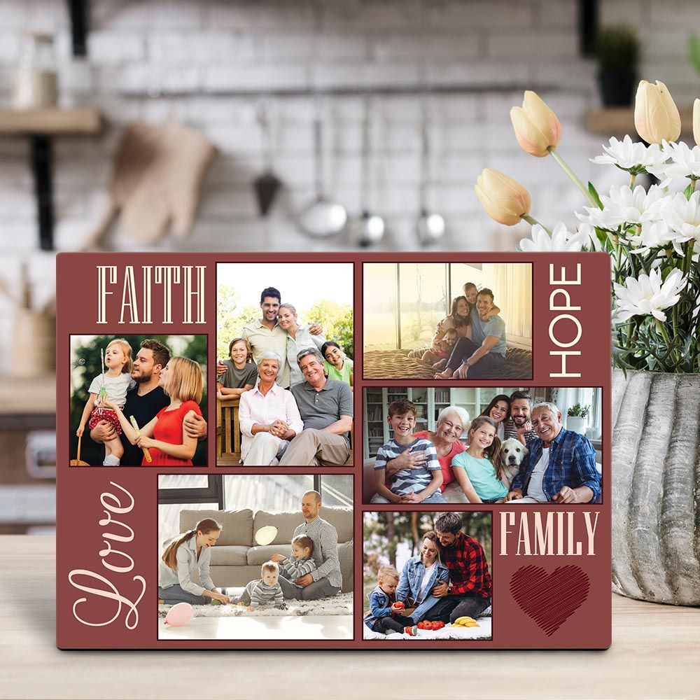â€œFaith, Hope, Love, Familyâ€ Desktop Photo Collage Plaque