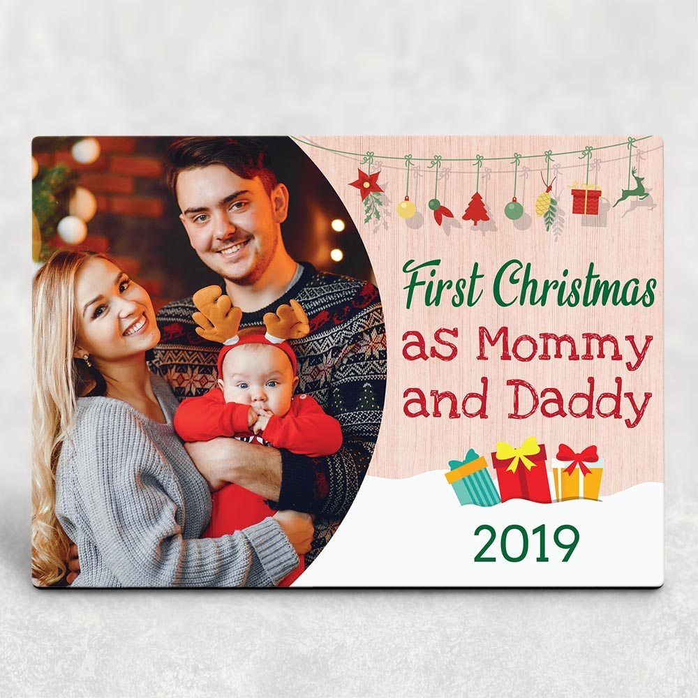 First Christmas as Mommy and Daddy Gifts Photo Desktop Plaque