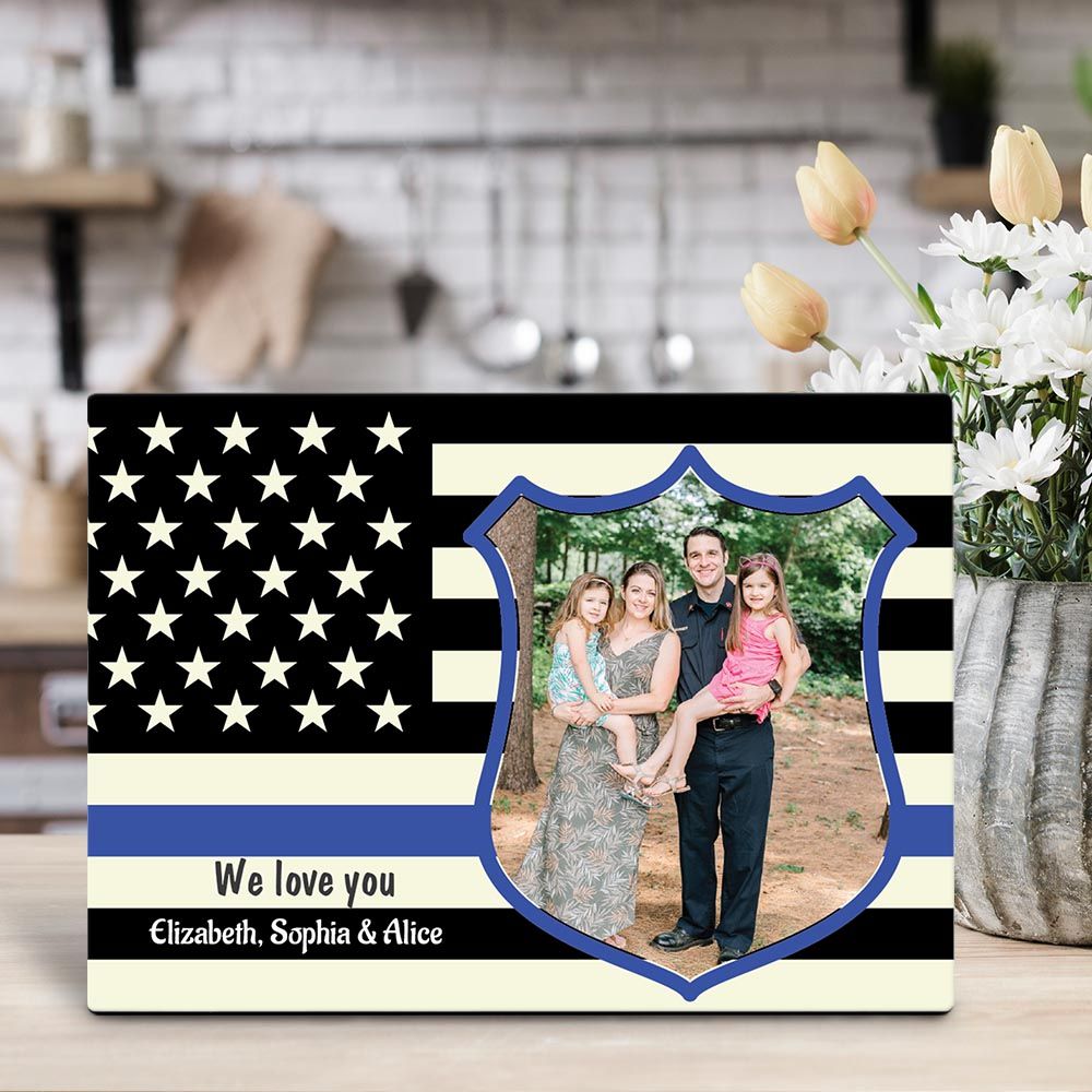 Gifts For Dad  Custom Photo Police Dad We Love You Desktop Photo Plaque