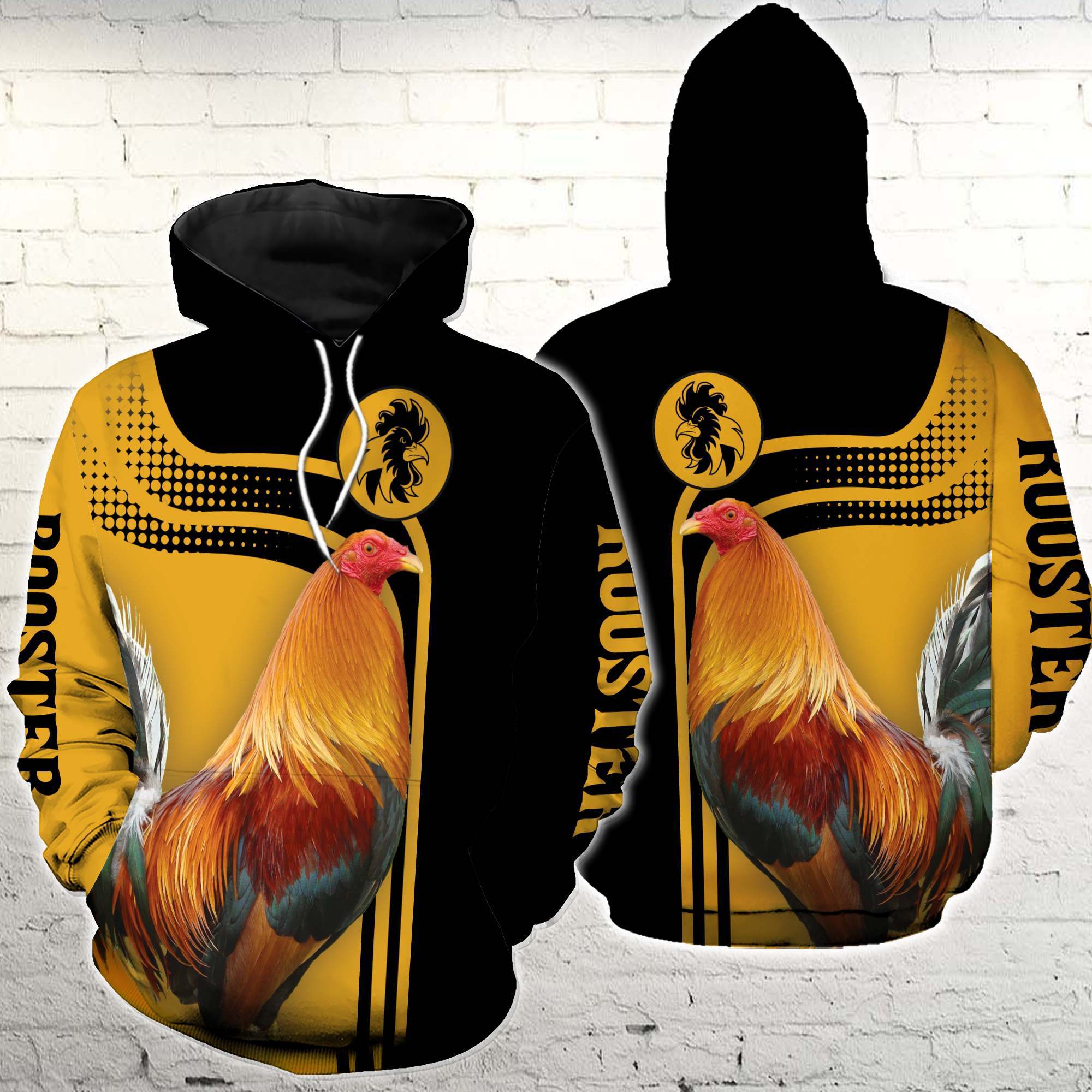 Black Yellow Rooster Hoodie 3D All Over Print PAN