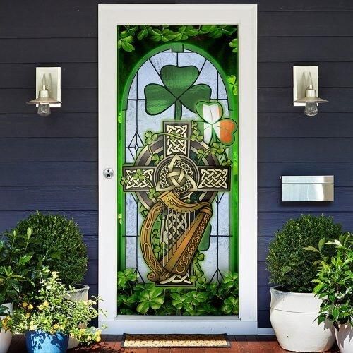 Irish Celtic Cross Stained Glass Door Cover PANDC0049