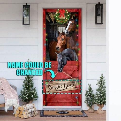 Personalized Horse. Merry Christmas Door Cover
