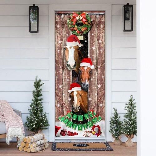 Horses Christmas Snow Barn Door Cover