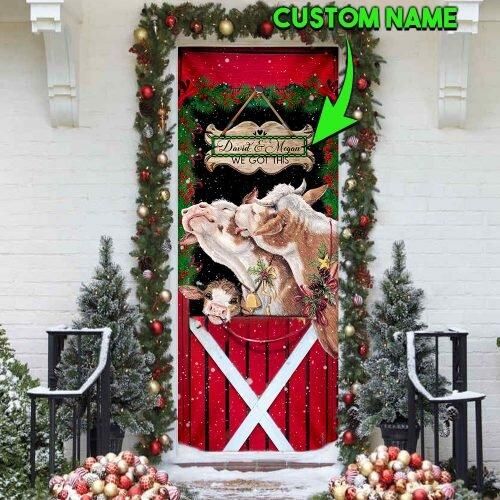 Personalized Cattle Christmas You & Me We Got This Door Cover