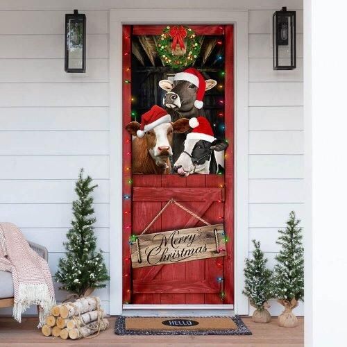 Cow. Cattle. Merry Christmas Door Cover