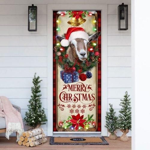 Farm Cattle Goat Merry Christmas Door Cover