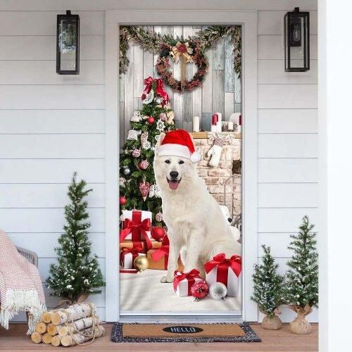 White German Shepherd Christmas Door Cover