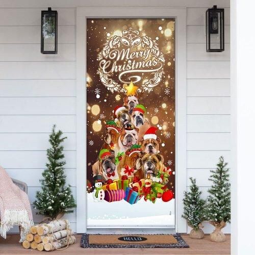 Merry Christmas. Bulldog Christmas Tree Door Cover PANDC0023