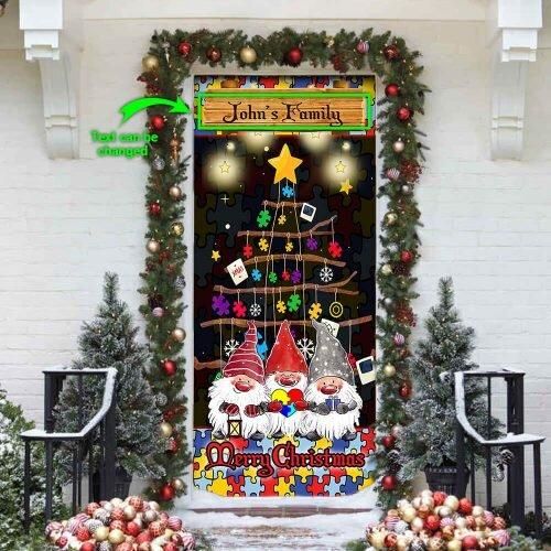 Personalized Autism Family Merry Christmas Door Cover