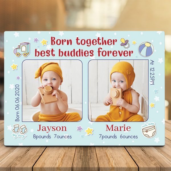 Twins Born Together Best Friends Forever â€“ Desktop Photo Plaque With Birth Stats
